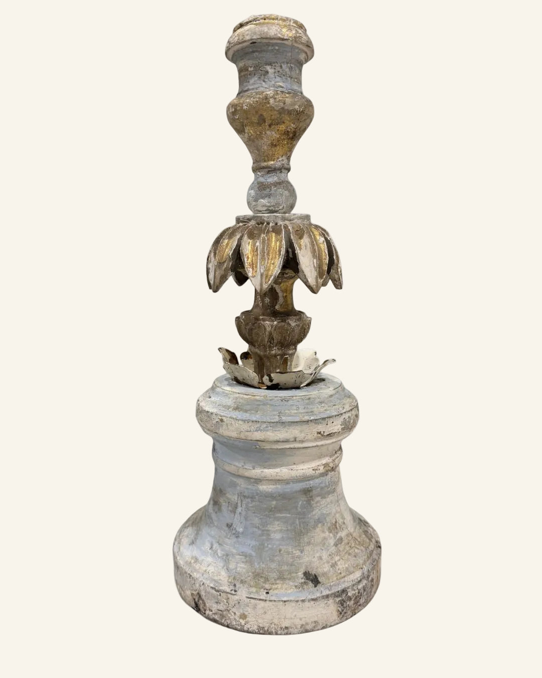 Italian Antique Fragment Candlestick with Gilt Petal Crown