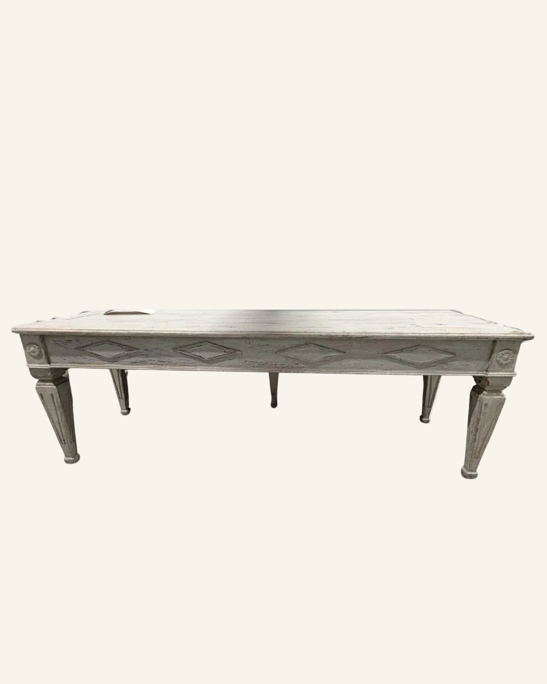 18th Century Swedish Gustavian Bench in Whitewashed Grey Painted Finish - Drue Bohrer Antiques