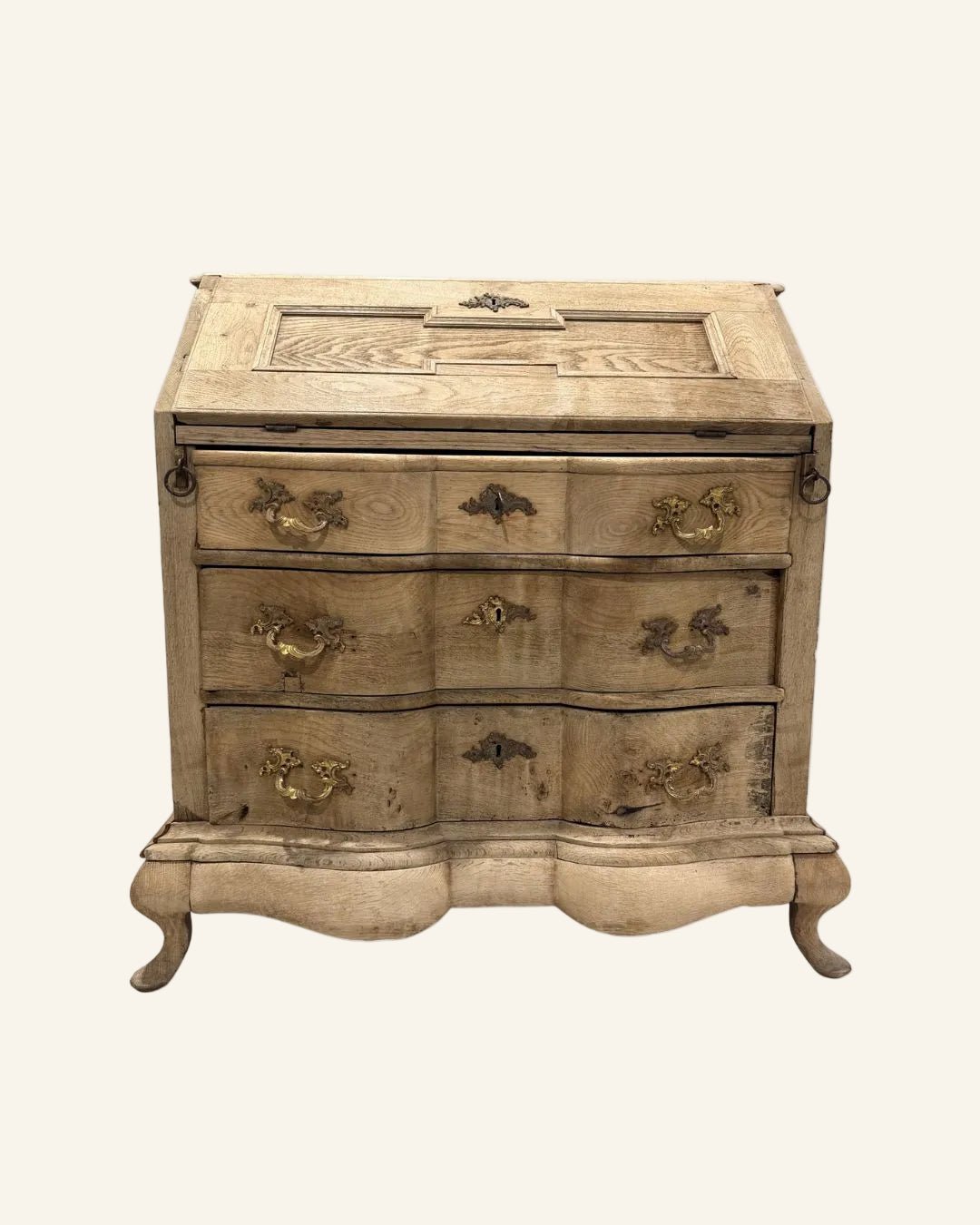 18th Century Swedish Rococo Bombe Bureau Secretary Desk in Bleached Oak - Drue Bohrer Antiques