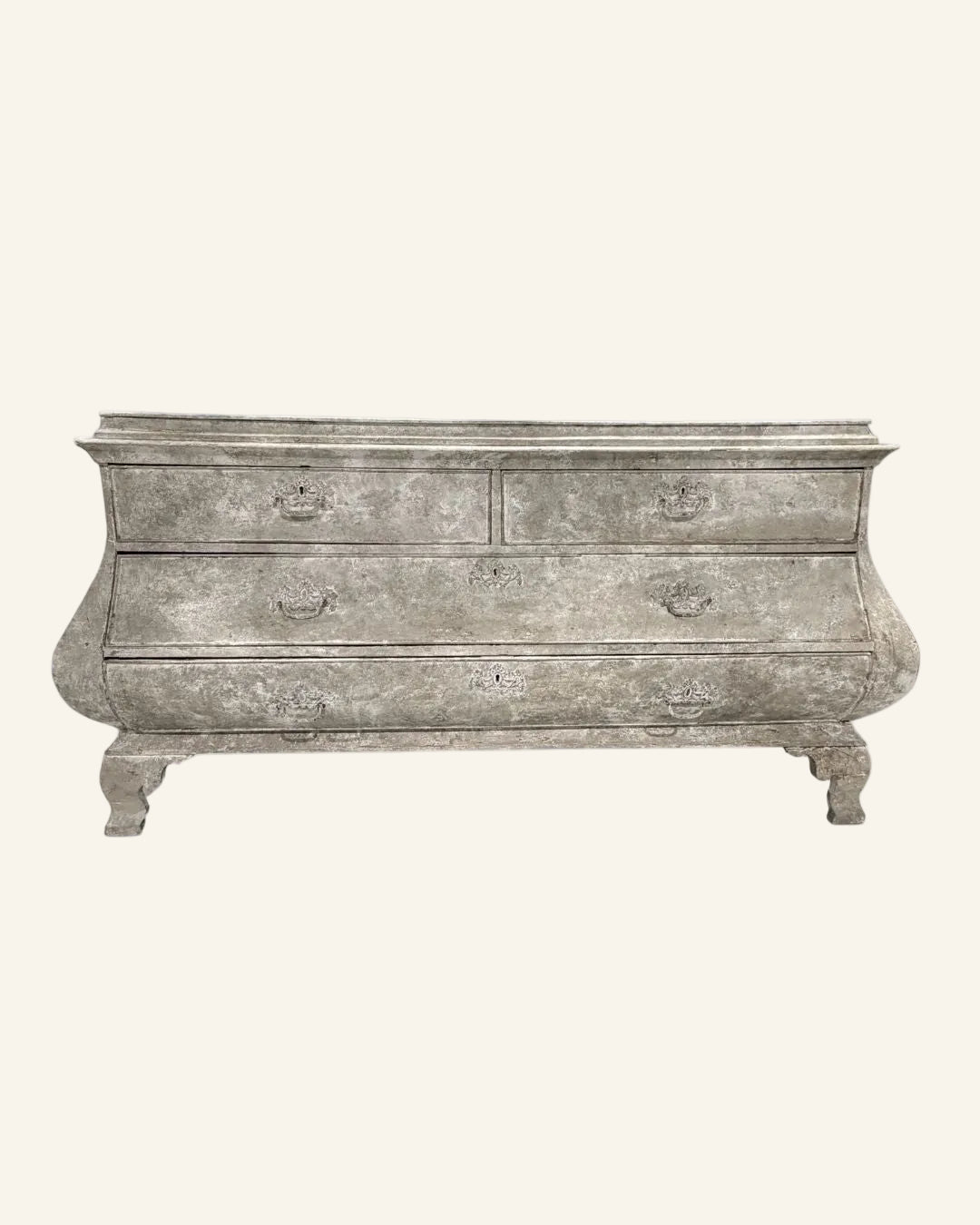 18th Century Swedish Rococo Bombe Chest in Distressed Painted Finish - Drue Bohrer Antiques