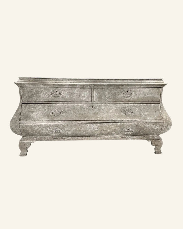 18th Century Swedish Rococo Bombe Chest in Distressed Painted Finish - Drue Bohrer Antiques