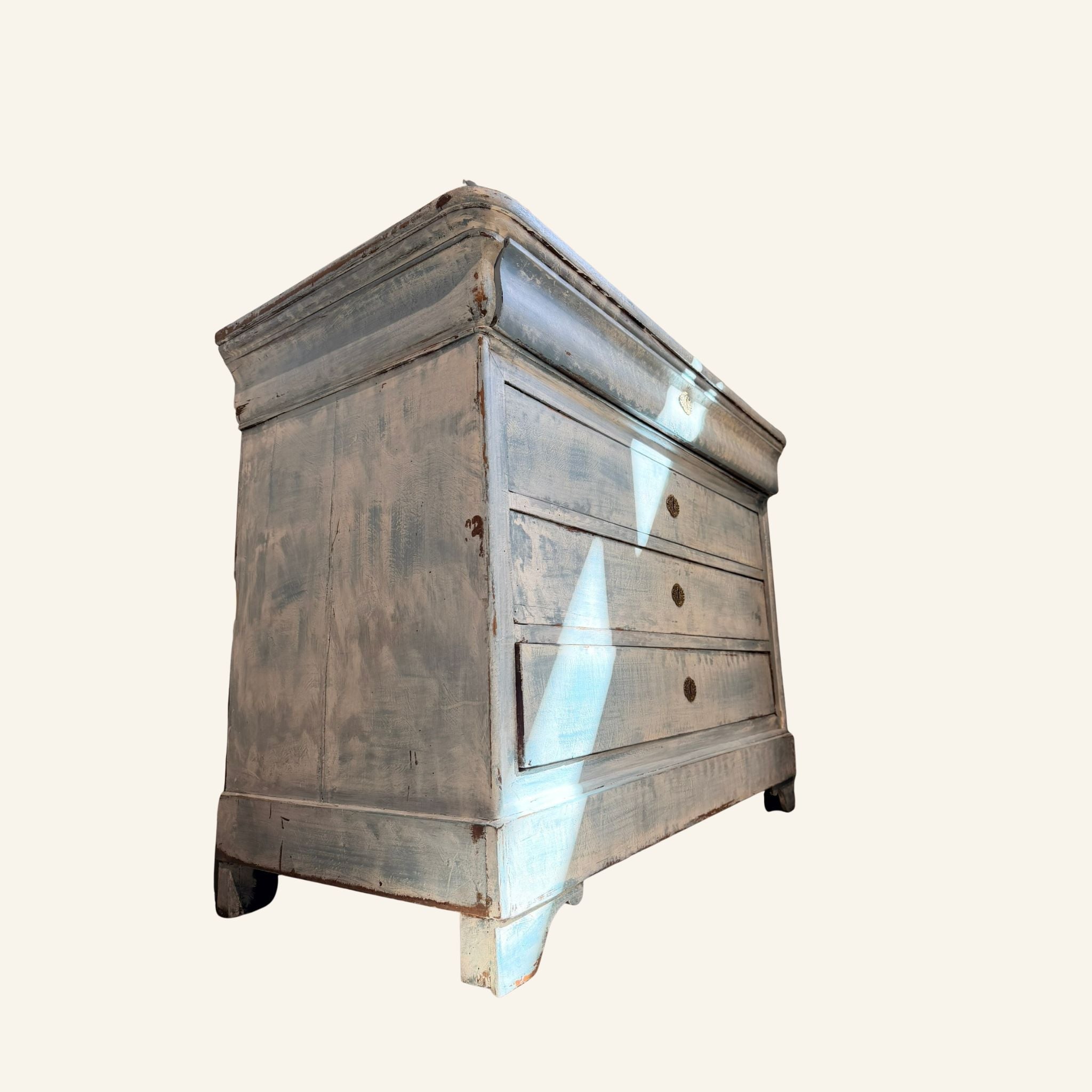 19th Century French Empire Commode in Blue Whitewashed Painted Finish - Drue Bohrer Antiques