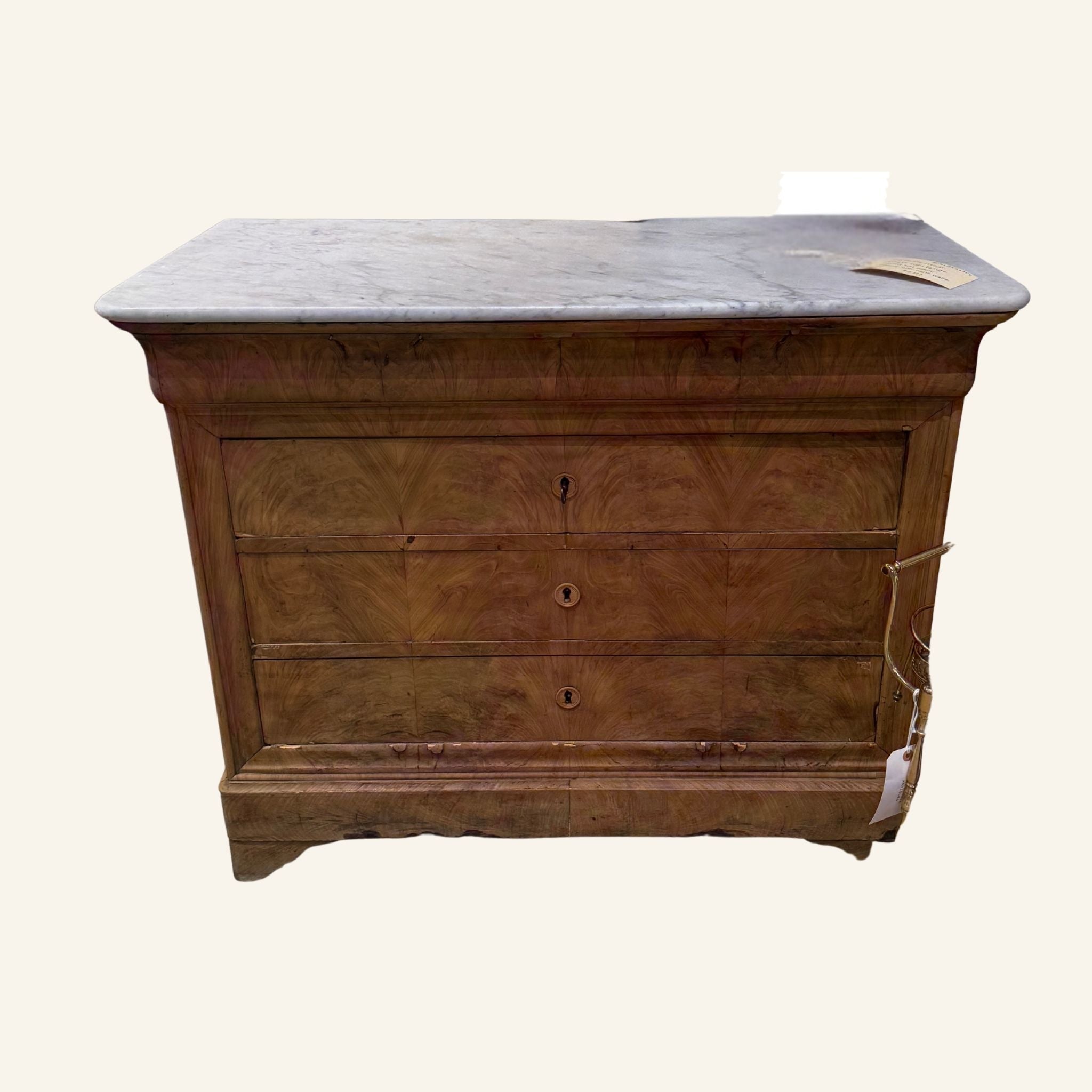 19th Century French Louis Philippe Bleached Walnut Chest with White Marble Top - Drue Bohrer Antiques