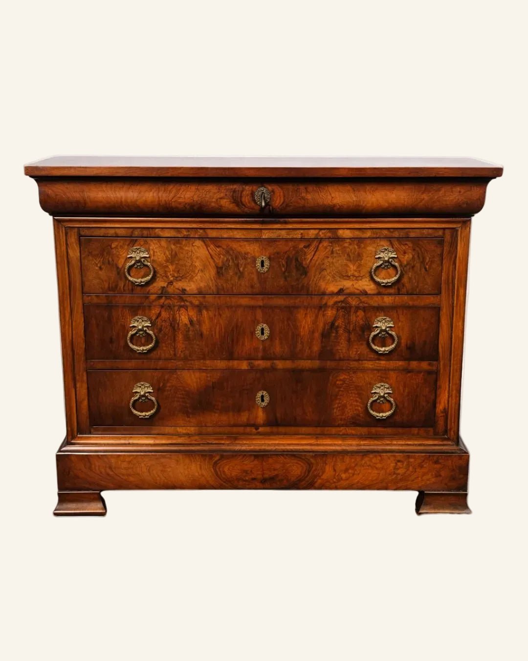 19th Century French Louis - Philippe Burl Walnut Commode - Drue Bohrer Antiques