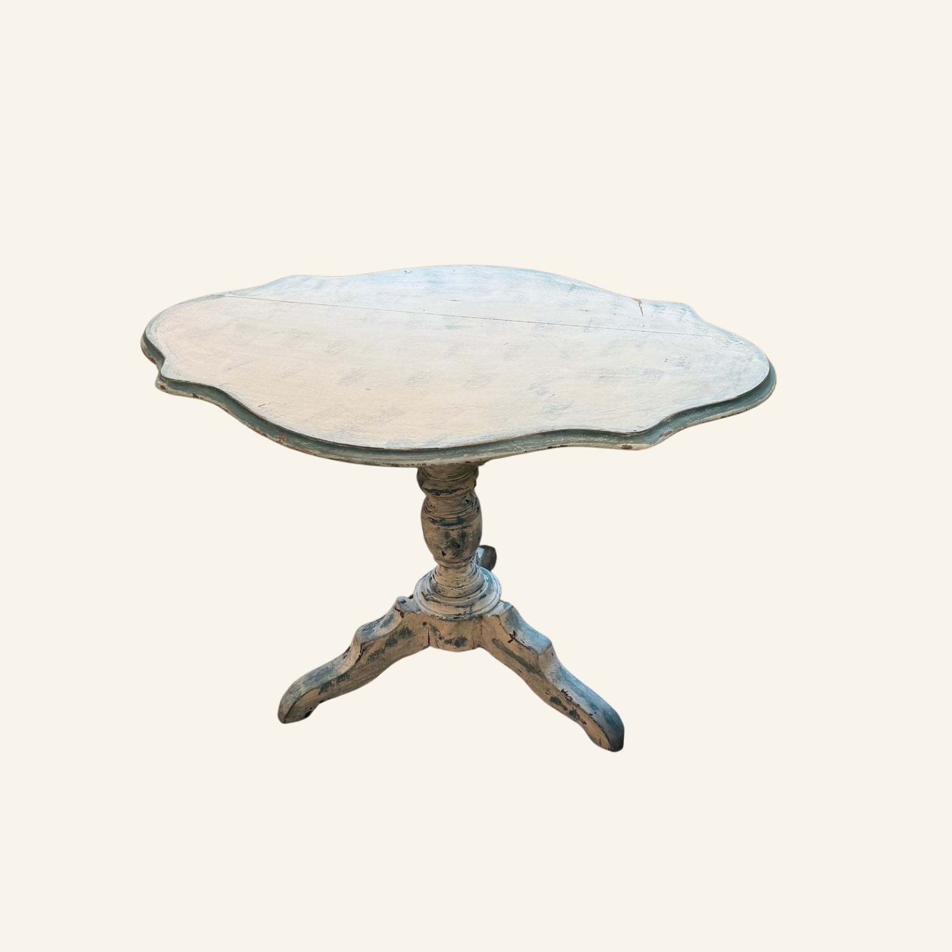 19th Century French Petite Guéridon Drop - Leaf Pedestal Table in White and French Blue Painted Finish - Drue Bohrer Antiques
