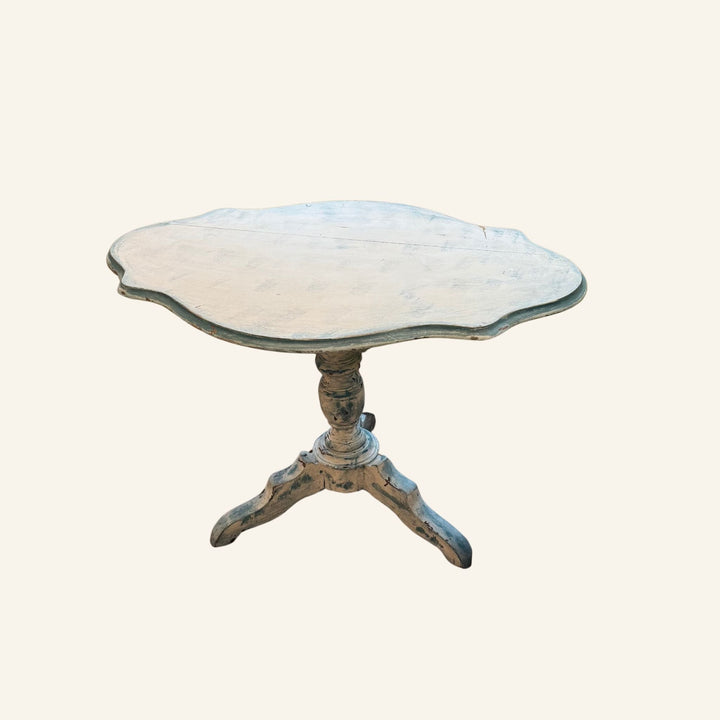 19th Century French Petite Guéridon Drop - Leaf Pedestal Table in White and French Blue Painted Finish - Drue Bohrer Antiques