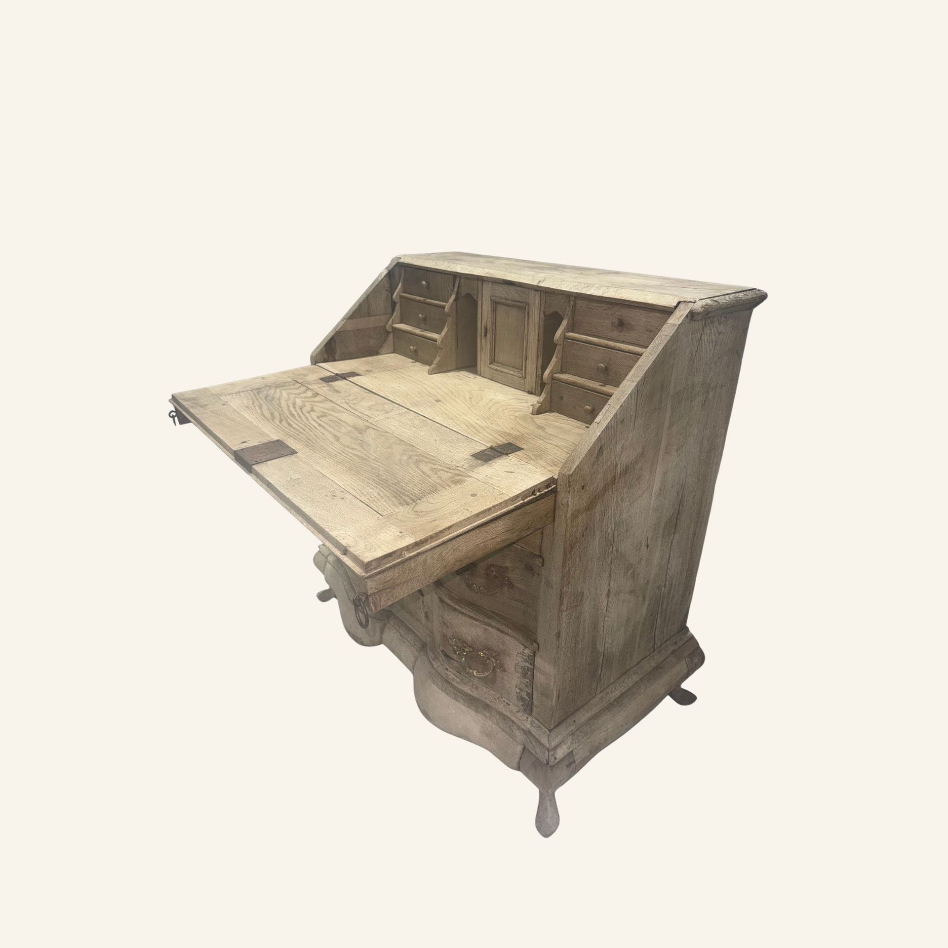 18th Century Swedish Rococo Bombe Bureau Secretary Desk in Bleached Oak