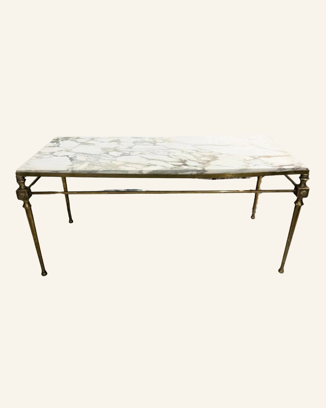 Early 20th Century French Louis XVI Gilt Iron Cocktail Table with White Marble Top in the Manner of Maison Jansen - Drue Bohrer Antiques