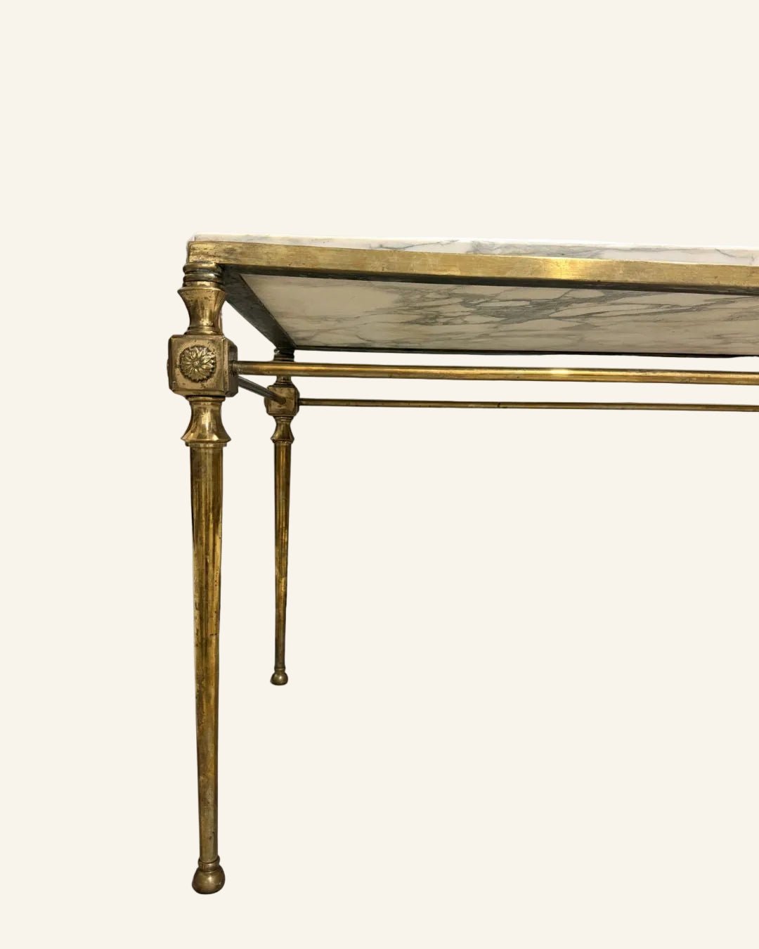 Early 20th Century French Louis XVI Gilt Iron Cocktail Table with White Marble Top in the Manner of Maison Jansen - Drue Bohrer Antiques