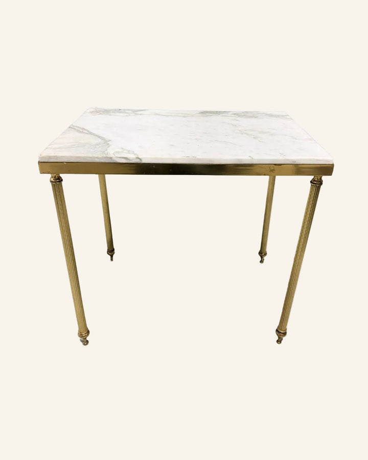 Early 20th Century French Louis XVI Style Gilt Iron & White Marble Top Accent Table - Drue Bohrer Antiques