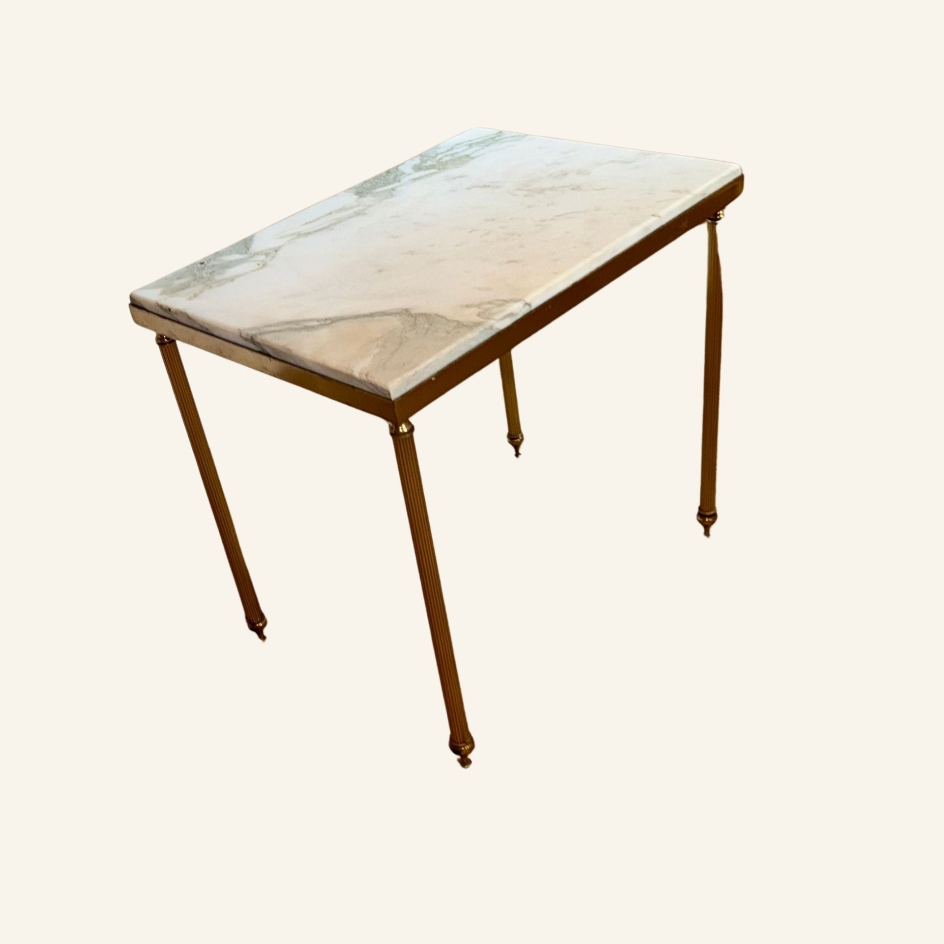 Early 20th Century French Louis XVI Style Gilt Iron & White Marble Top Accent Table - Drue Bohrer Antiques