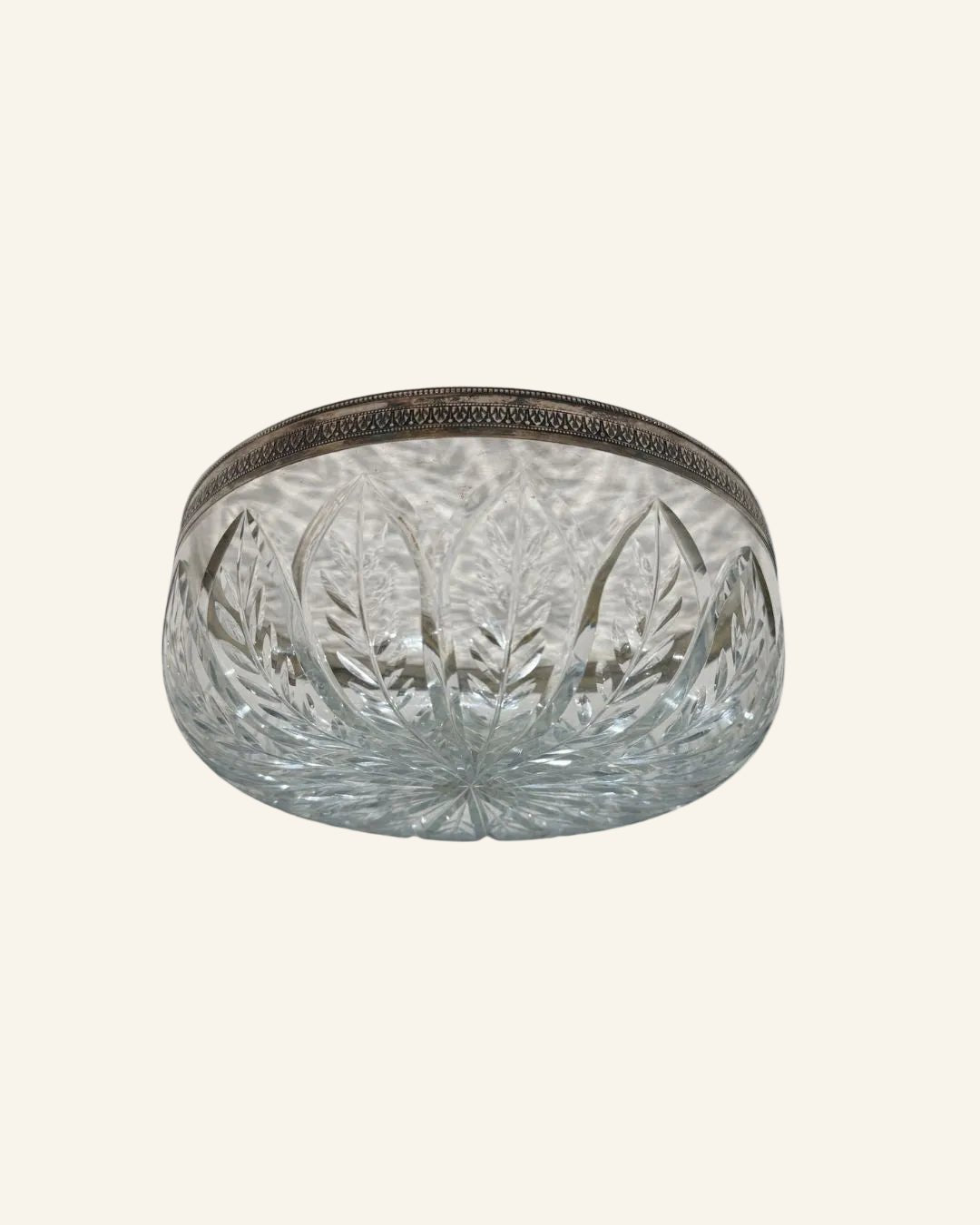French Christofle Crystal Serving Bowl with Silver Plate Rim - Drue Bohrer Antiques