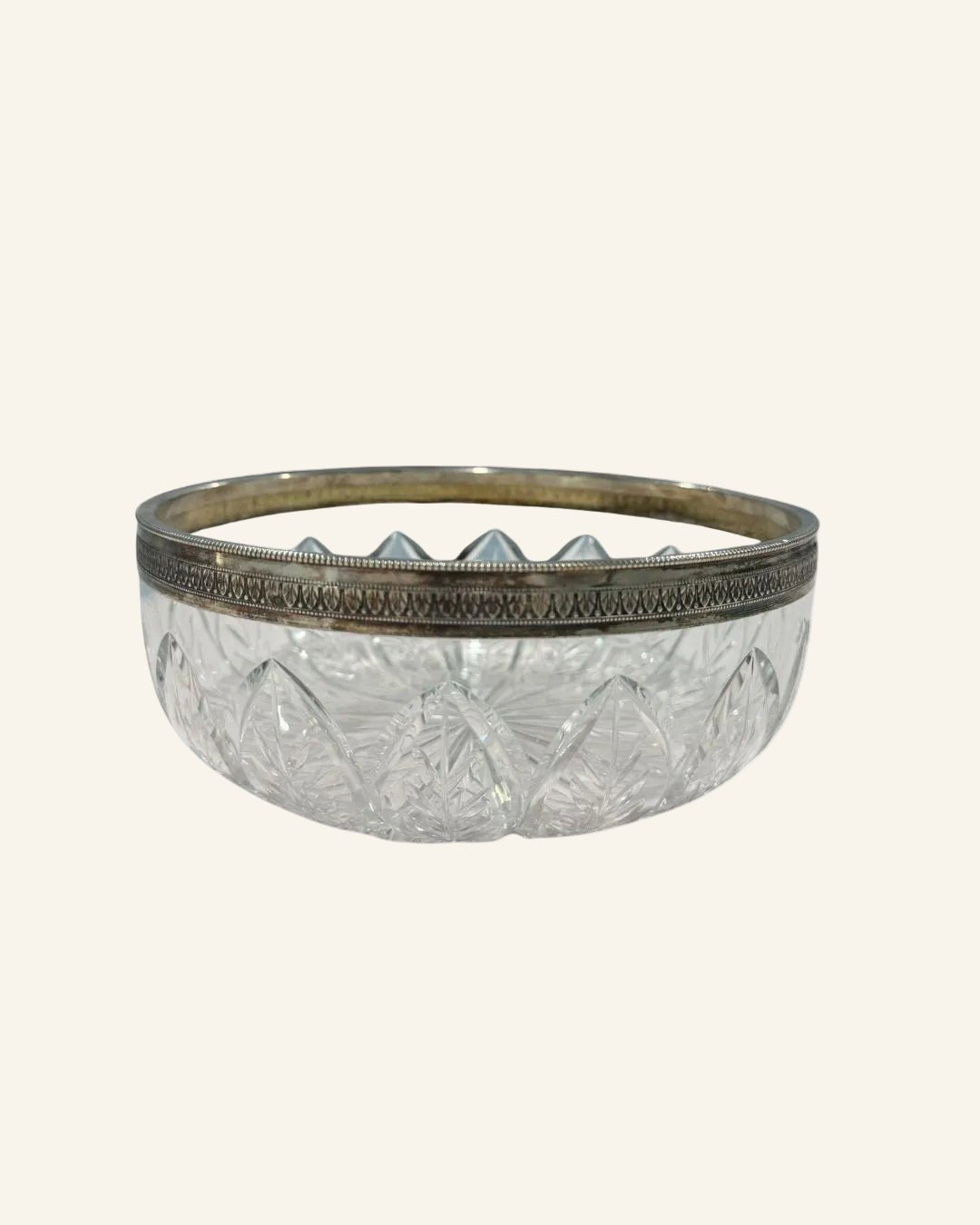 French Christofle Crystal Serving Bowl with Silver Plate Rim - Drue Bohrer Antiques