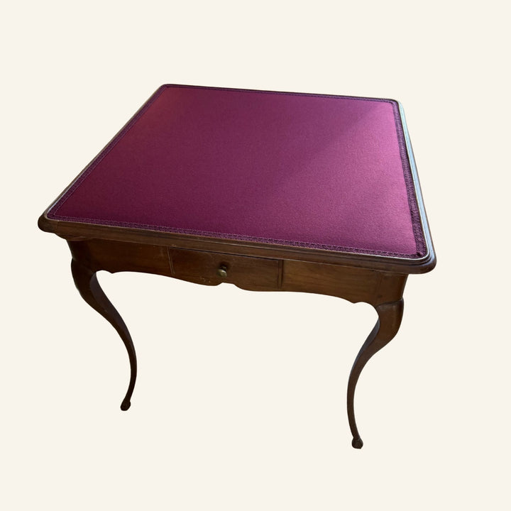 French Louis XV Game Table with Burgundy Velvet Cover - Drue Bohrer Antiques