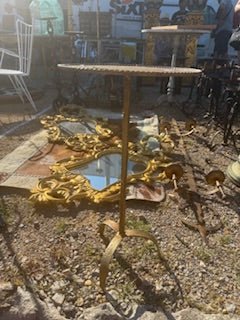 French Mid - Century Style Hand Forged Gilt Iron Martini / Guéridon Accent Table - Drue Bohrer Antiques