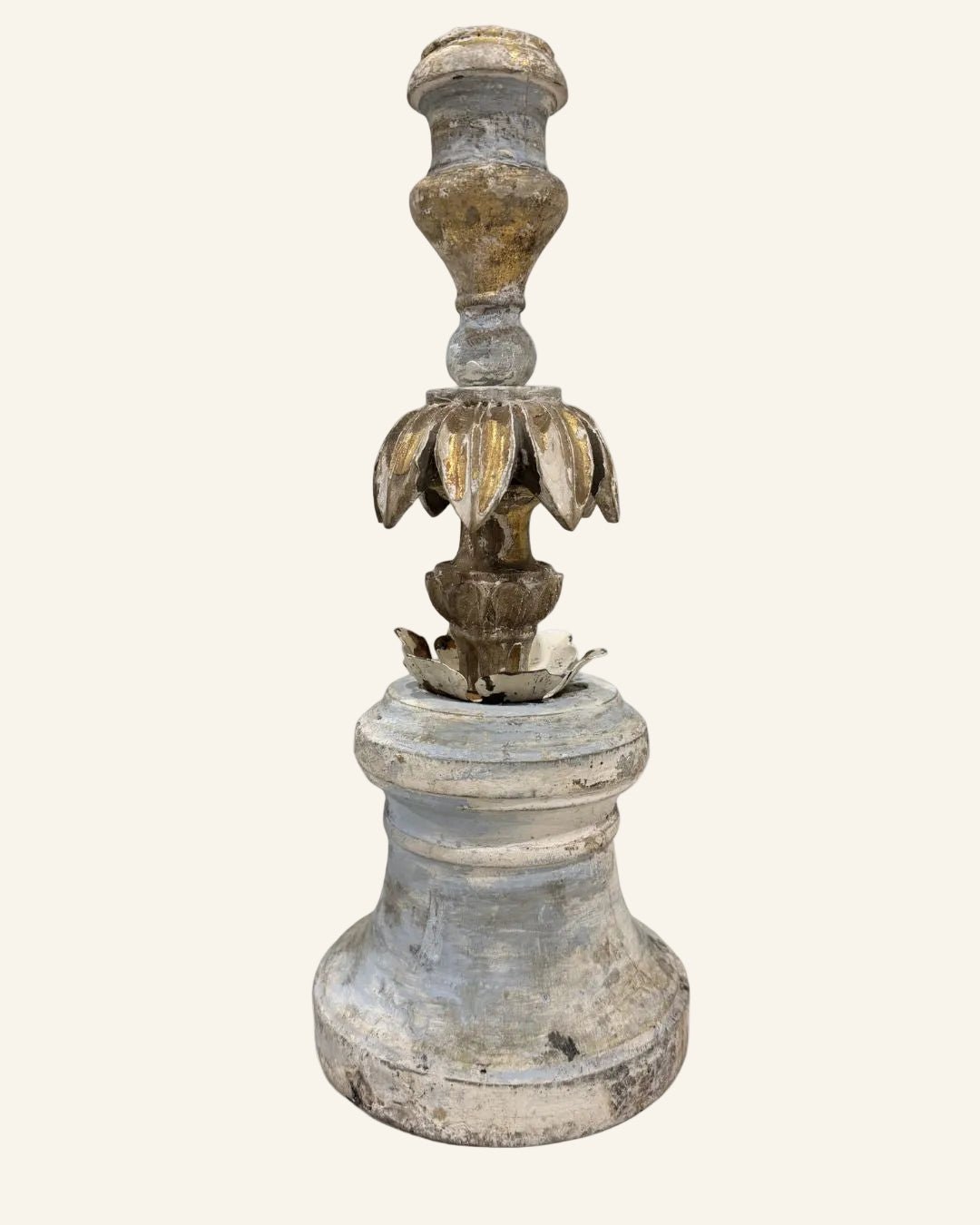 Italian Antique Fragment Candlestick with Gilt Petal Crown - Drue Bohrer Antiques