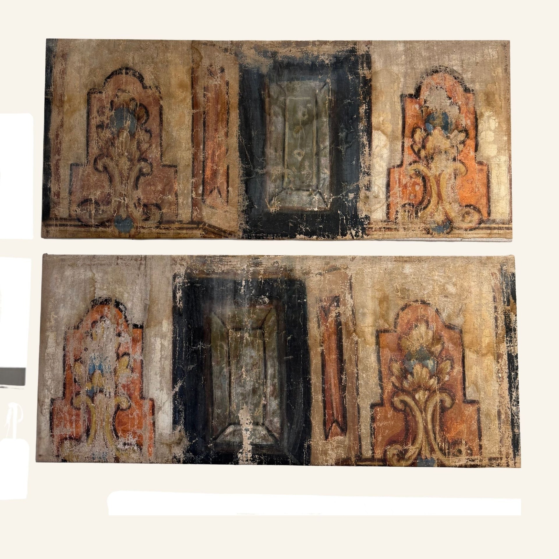 Pair of 17th Century Italian Painted Canvases Recovered from a Church in Volterra - Drue Bohrer Antiques