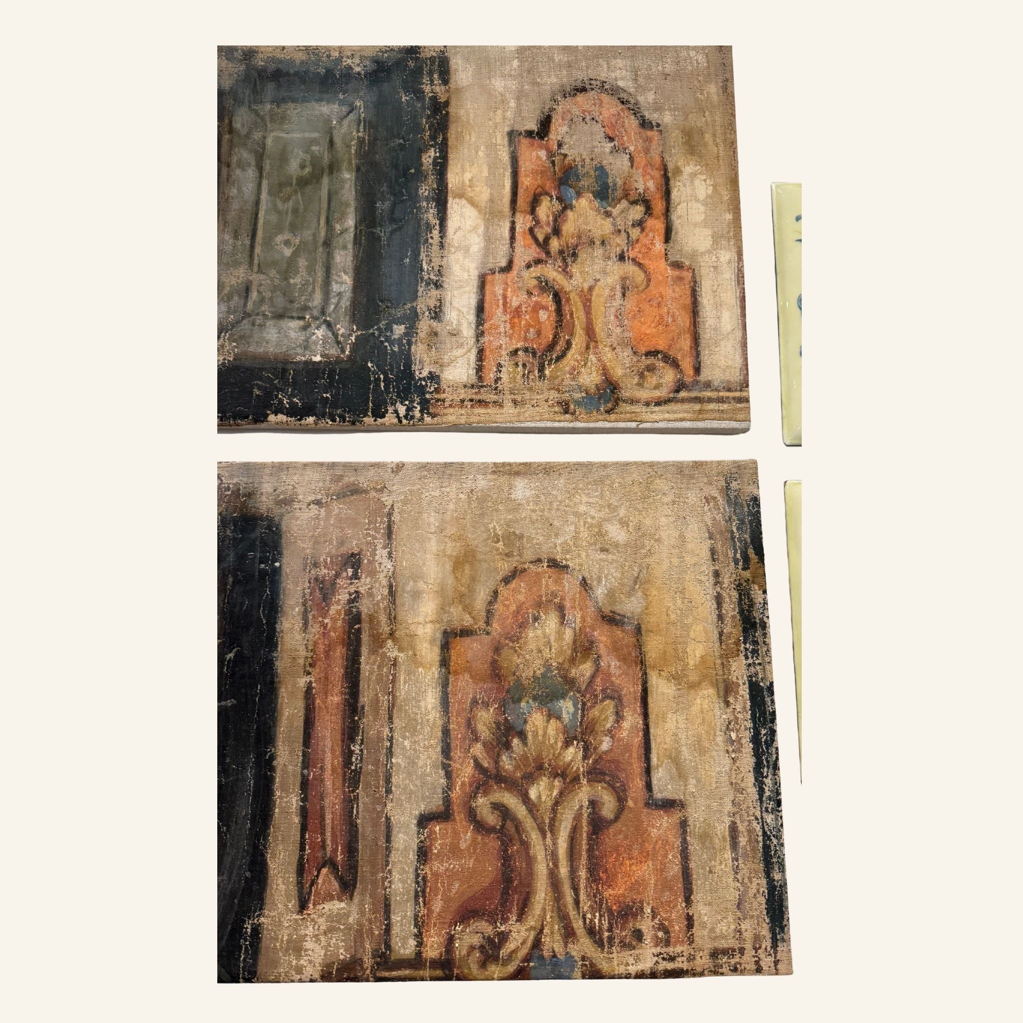 Pair of 17th Century Italian Painted Canvases Recovered from a Church in Volterra - Drue Bohrer Antiques
