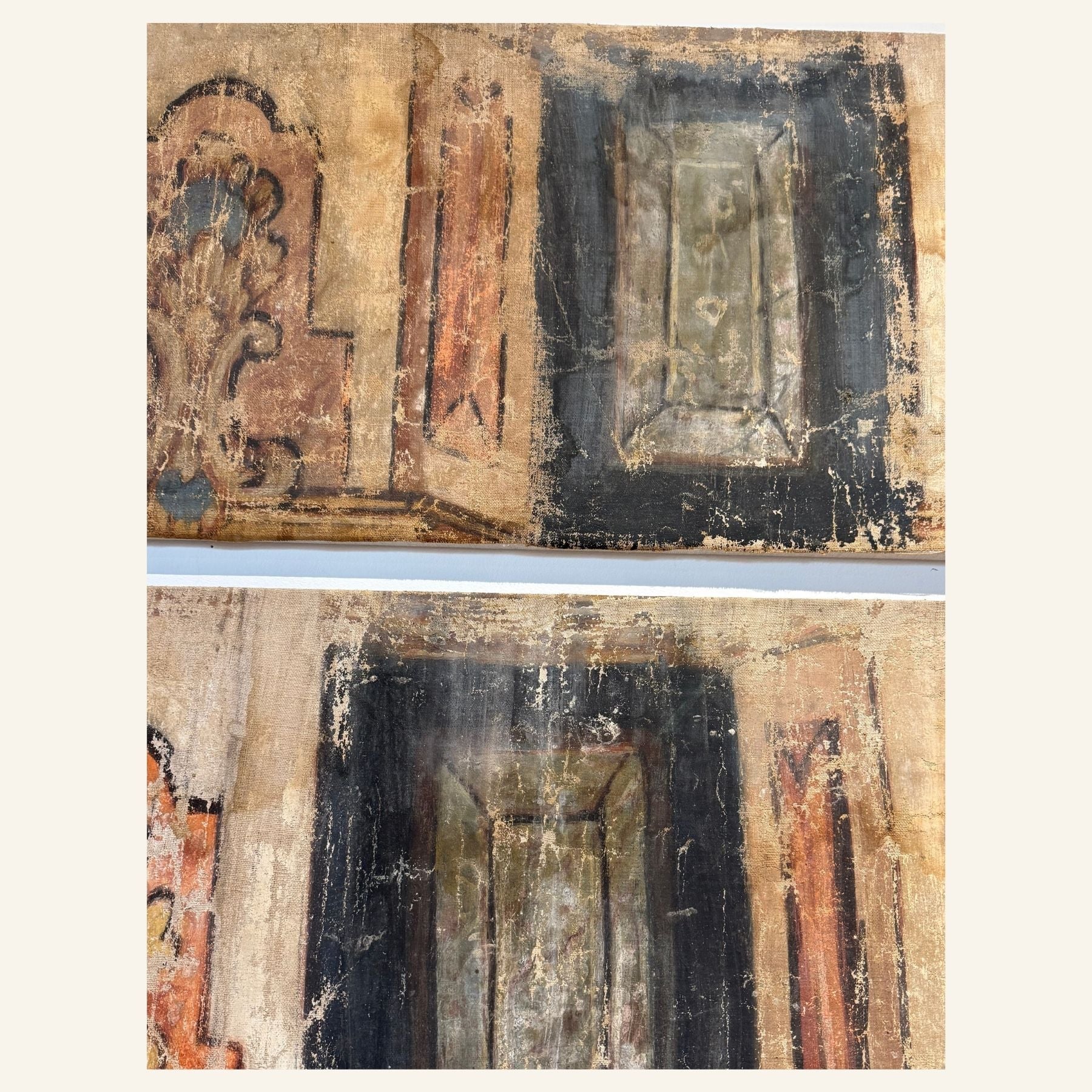 Pair of 17th Century Italian Painted Canvases Recovered from a Church in Volterra - Drue Bohrer Antiques