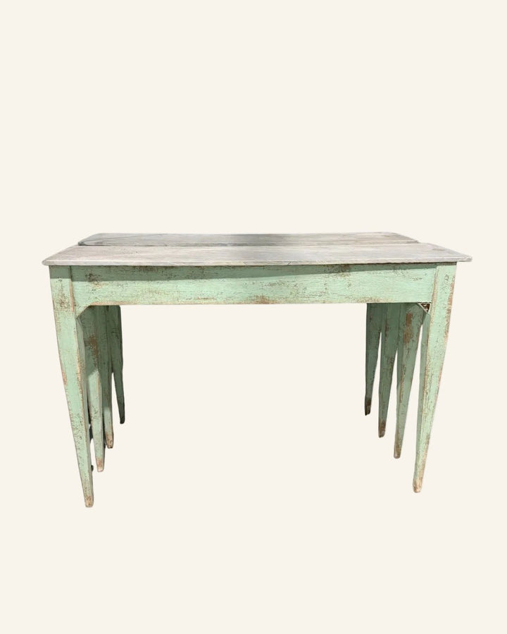 Pair of 19th Century French Directoire Style Painted Console Tables in Faded Celadon Green - Drue Bohrer Antiques