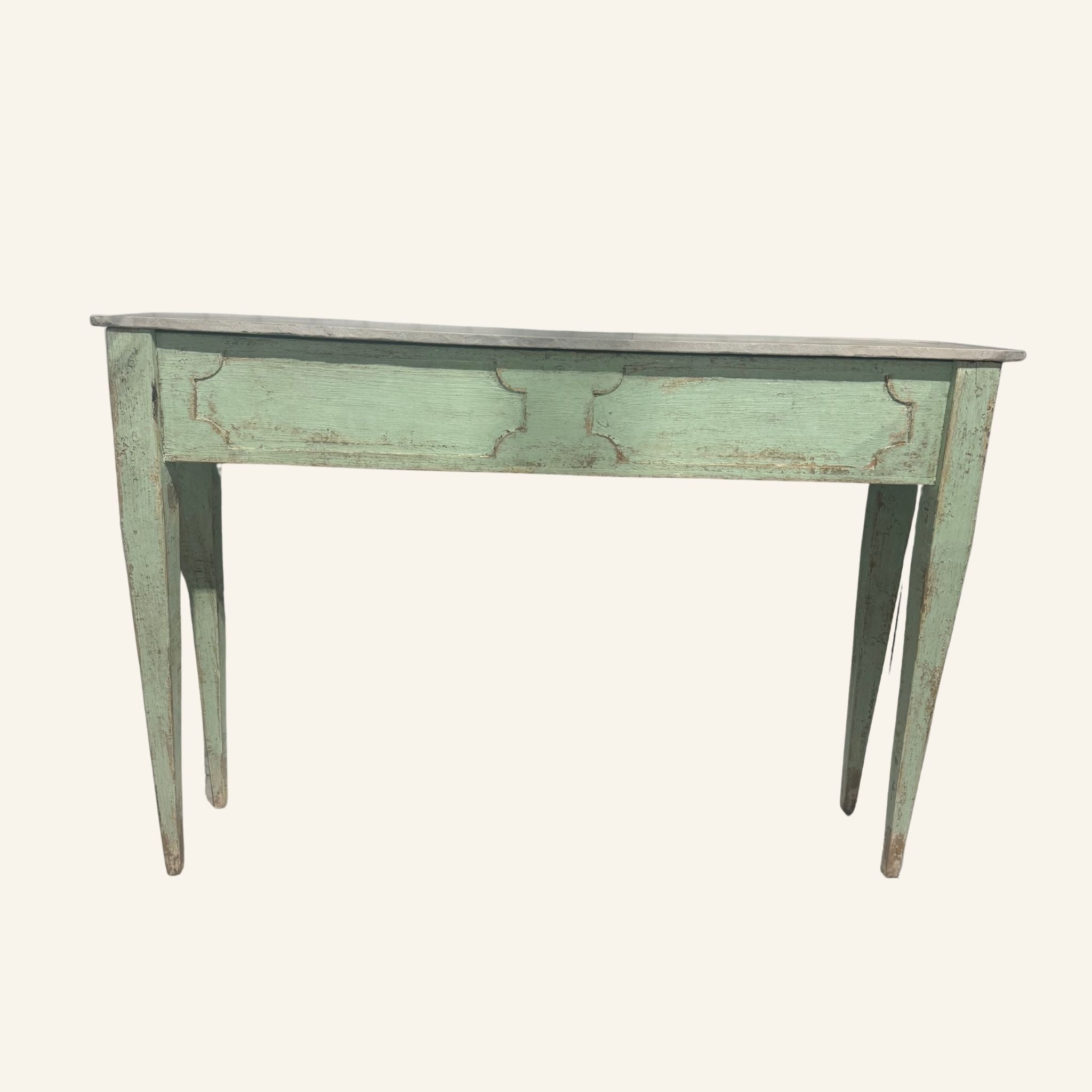 Pair of 19th Century French Directoire Style Painted Console Tables in Faded Celadon Green - Drue Bohrer Antiques