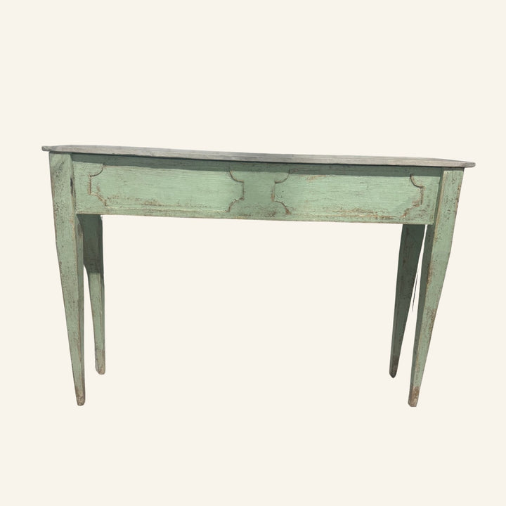 Pair of 19th Century French Directoire Style Painted Console Tables in Faded Celadon Green - Drue Bohrer Antiques
