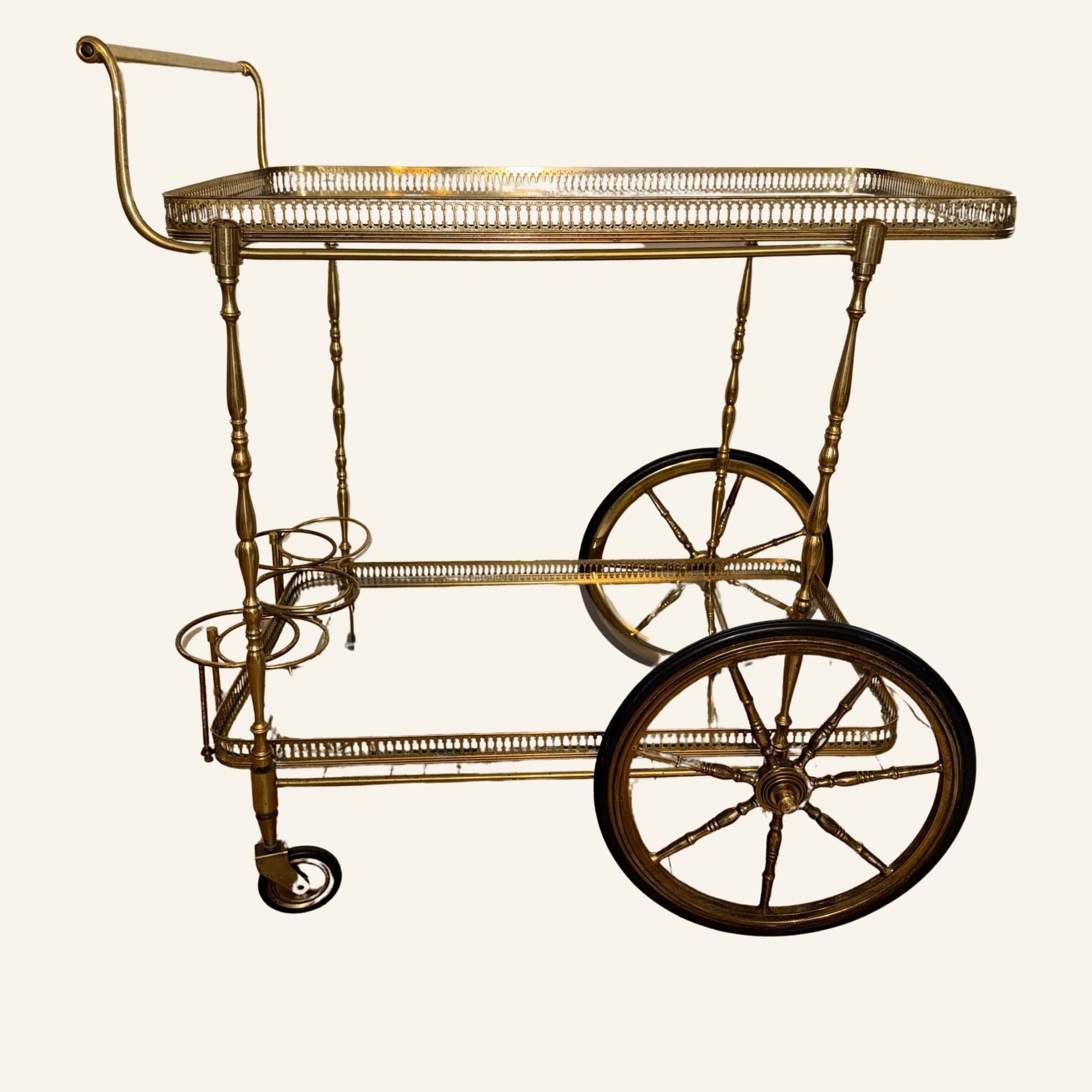 Vintage Mid - Century French Two - Tiered Brass Serving Trolley / Bar Cart - Drue Bohrer Antiques
